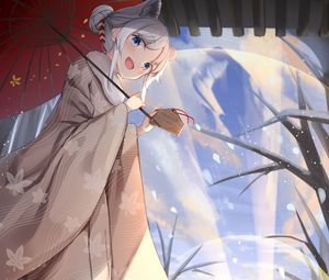 Preview wallpaper girl, neko, kimono, smile, anime