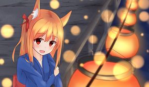 Preview wallpaper girl, neko, kimono, bokeh, anime
