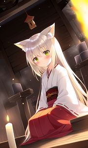 Preview wallpaper girl, neko, kimono, anime