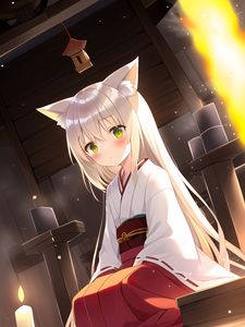 Preview wallpaper girl, neko, kimono, anime