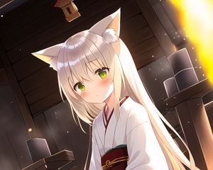 Preview wallpaper girl, neko, kimono, anime