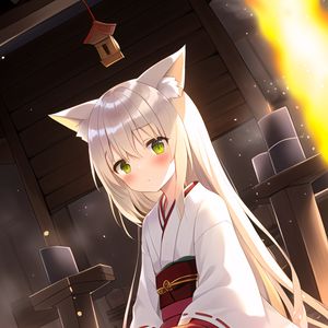 Preview wallpaper girl, neko, kimono, anime