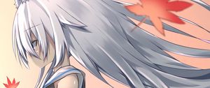 Preview wallpaper girl, neko, leaves, maple, autumn, anime
