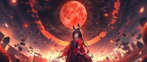 Preview wallpaper girl, neko, moon, planet, anime, art