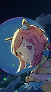 Preview wallpaper girl, neko, moon, fantasy, anime, art