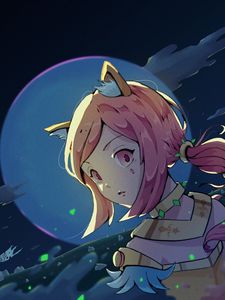 Preview wallpaper girl, neko, moon, fantasy, anime, art