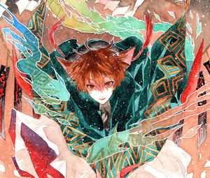 Preview wallpaper girl, neko, pose, watercolor, snow, anime