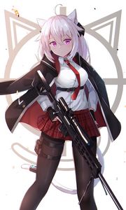 Preview wallpaper girl, neko, rifle, weapon, anime, art, cartoon