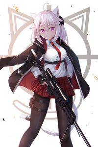 Preview wallpaper girl, neko, rifle, weapon, anime, art, cartoon