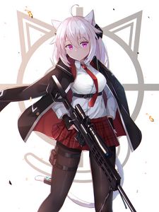 Preview wallpaper girl, neko, rifle, weapon, anime, art, cartoon