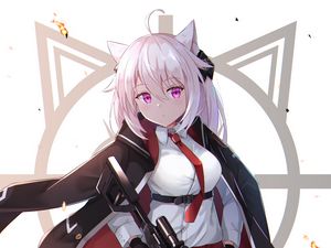 Preview wallpaper girl, neko, rifle, weapon, anime, art, cartoon