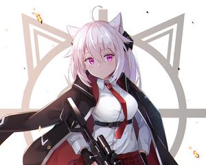 Preview wallpaper girl, neko, rifle, weapon, anime, art, cartoon