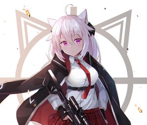 Preview wallpaper girl, neko, rifle, weapon, anime, art, cartoon