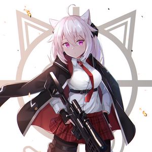 Preview wallpaper girl, neko, rifle, weapon, anime, art, cartoon