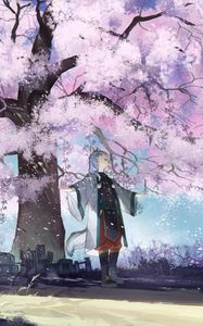 Preview wallpaper girl, neko, sakura, petals, anime