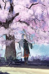Preview wallpaper girl, neko, sakura, petals, anime
