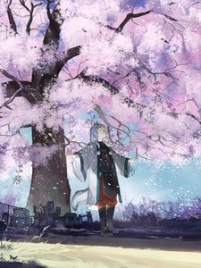 Preview wallpaper girl, neko, sakura, petals, anime