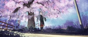 Preview wallpaper girl, neko, sakura, petals, anime