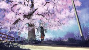 Preview wallpaper girl, neko, sakura, petals, anime