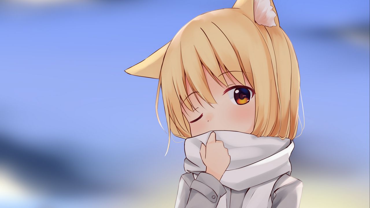 Wallpaper girl, neko, scarf, gift, anime