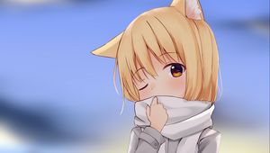 Preview wallpaper girl, neko, scarf, gift, anime