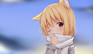 Preview wallpaper girl, neko, scarf, gift, anime