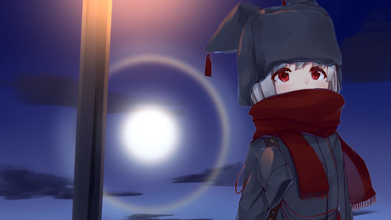 Wallpaper girl, neko, scarf, anime