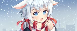 Preview wallpaper girl, neko, scarf, snow, anime