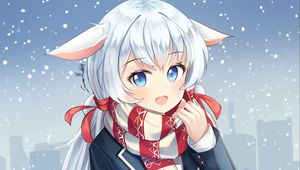 Preview wallpaper girl, neko, scarf, snow, anime