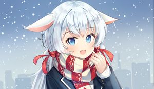 Preview wallpaper girl, neko, scarf, snow, anime