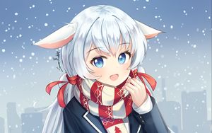 Preview wallpaper girl, neko, scarf, snow, anime