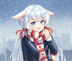 Preview wallpaper girl, neko, scarf, snow, anime