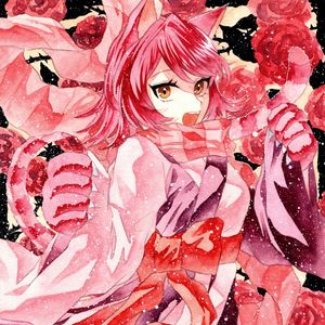 Preview wallpaper girl, neko, scarf, snow, watercolor, anime, pink