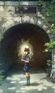 Preview wallpaper girl, neko, schoolgirl, tunnel, anime