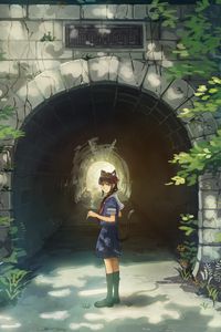 Preview wallpaper girl, neko, schoolgirl, tunnel, anime