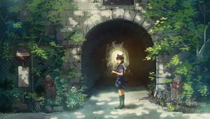 Preview wallpaper girl, neko, schoolgirl, tunnel, anime