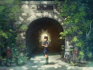 Preview wallpaper girl, neko, schoolgirl, tunnel, anime