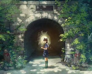 Preview wallpaper girl, neko, schoolgirl, tunnel, anime