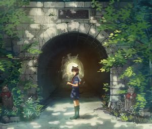 Preview wallpaper girl, neko, schoolgirl, tunnel, anime