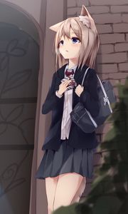 Preview wallpaper girl, neko, schoolgirl, valentines, anime