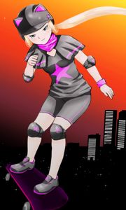 Preview wallpaper girl, neko, skateboard, anime