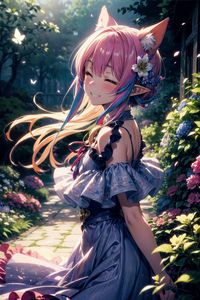 Preview wallpaper girl, neko, smile, garden, flowers, anime, art