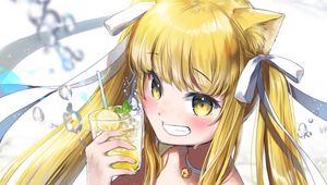 Preview wallpaper girl, neko, smile, lemonade, anime