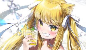 Preview wallpaper girl, neko, smile, lemonade, anime