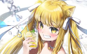 Preview wallpaper girl, neko, smile, lemonade, anime