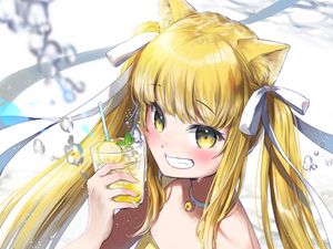 Preview wallpaper girl, neko, smile, lemonade, anime