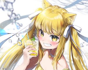 Preview wallpaper girl, neko, smile, lemonade, anime