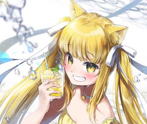 Preview wallpaper girl, neko, smile, lemonade, anime