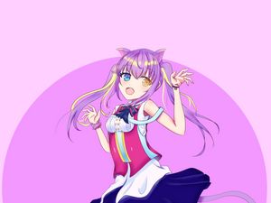 Preview wallpaper girl, neko, smile, anime, art, purple