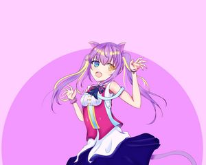 Preview wallpaper girl, neko, smile, anime, art, purple